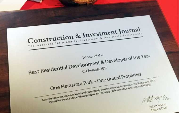 One United Properties is the winner of the Best Residential Development & Developer of the Year Award at CIJ Awards Romania 2017