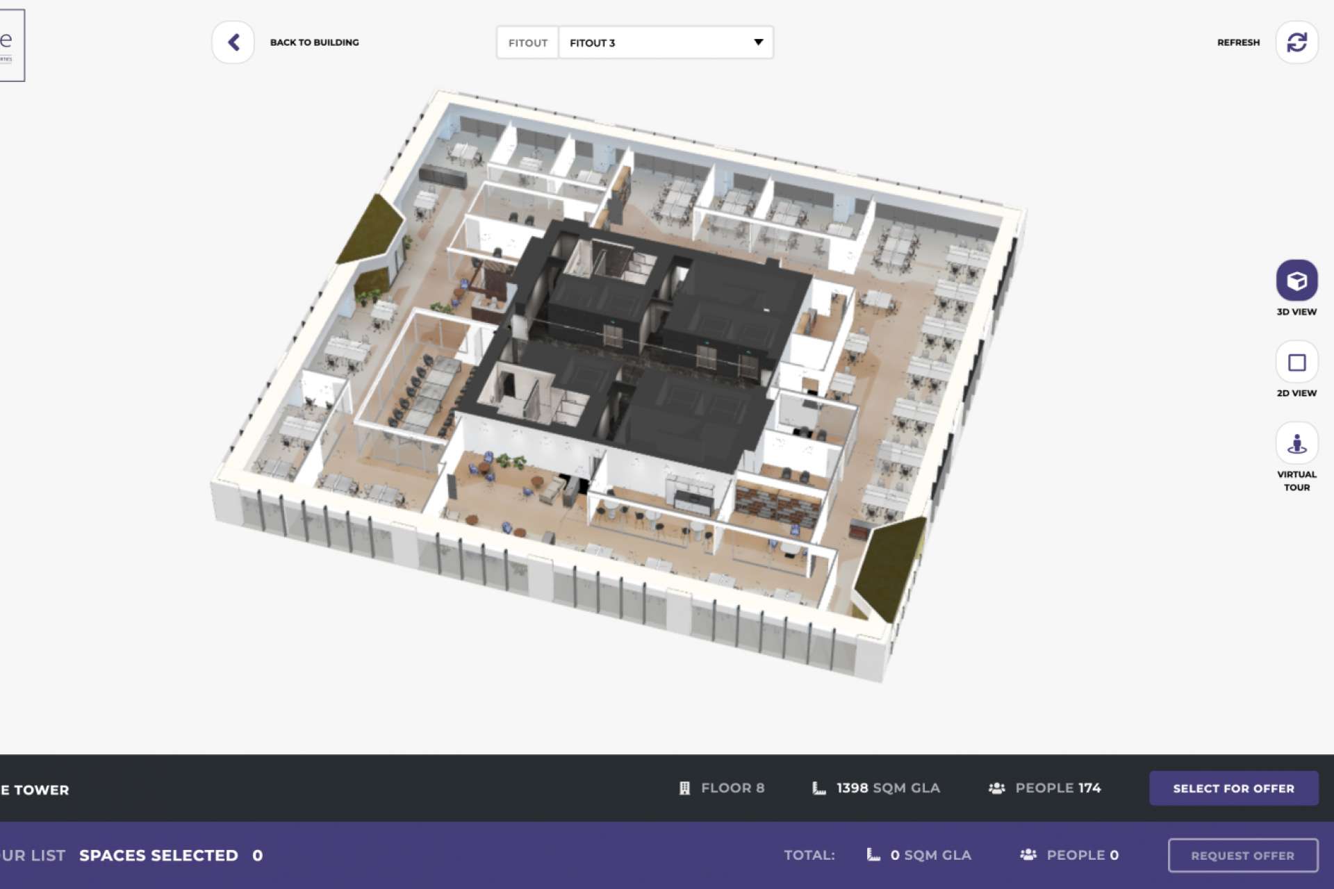 One Tower office building, owned by One United Properties in Bucharest, can be visualized and leased digitally, through Bright Spaces