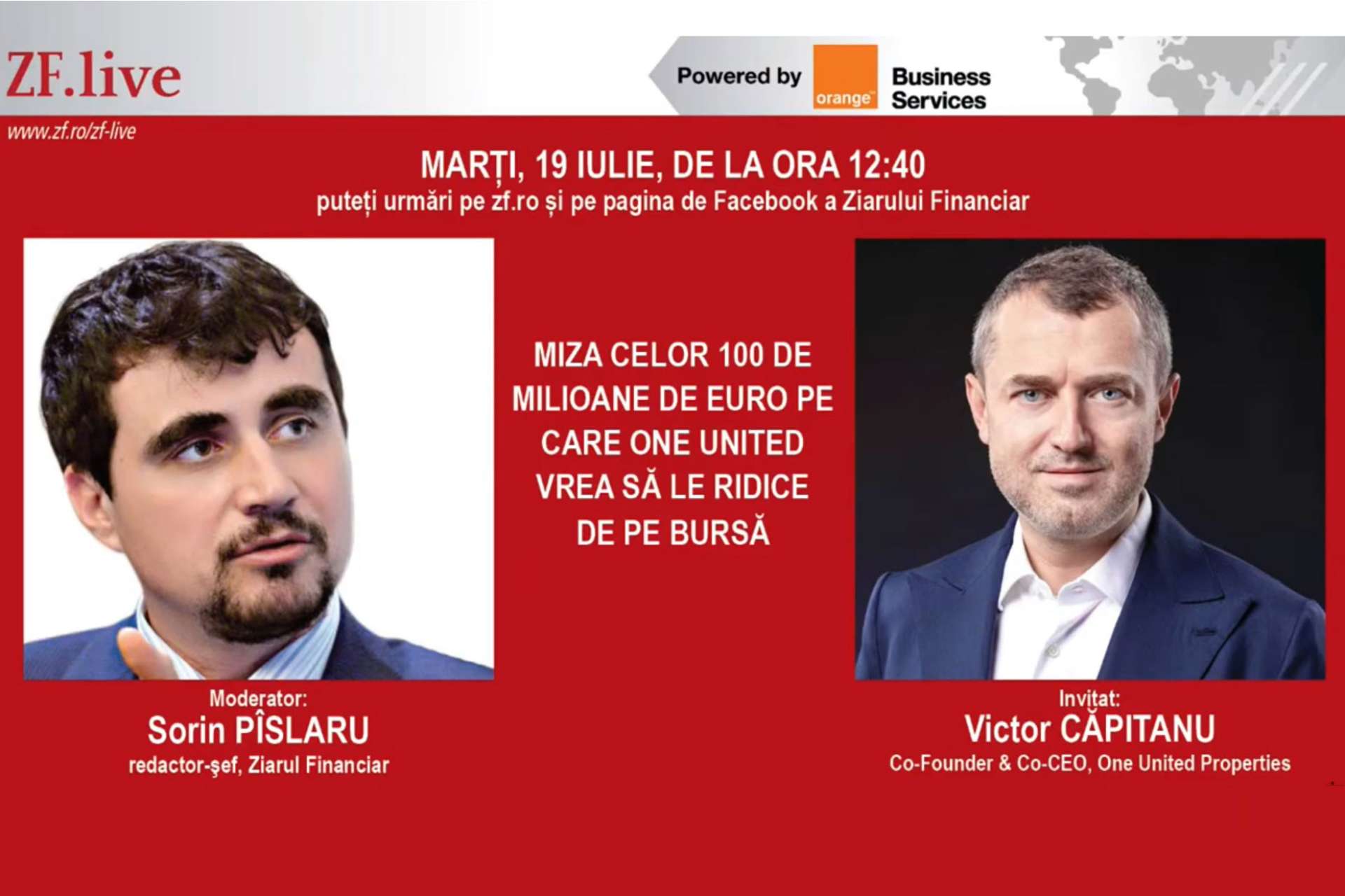 Victor Căpitanu, cofondator şi co-CEO al One United Properties, interviu pentru ZF Live