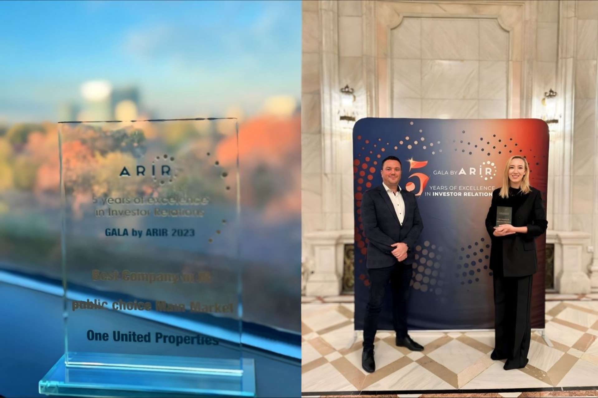 One United Properties, premiul „Cea mai bună Companie din perspectiva activității în Relația cu Investitorii – Piața Principală” la Gala ARIR