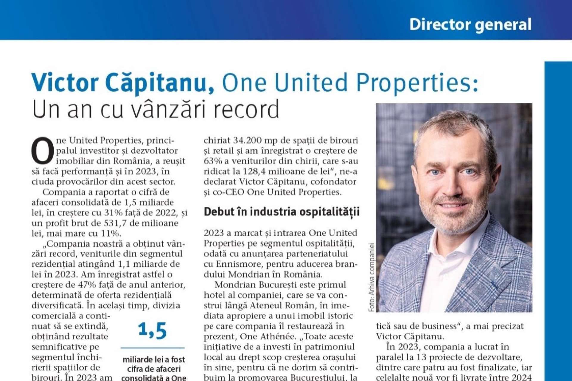 Victor Căpitanu has been recognized as one of Romania’s top 100 managers by Capital magazine.