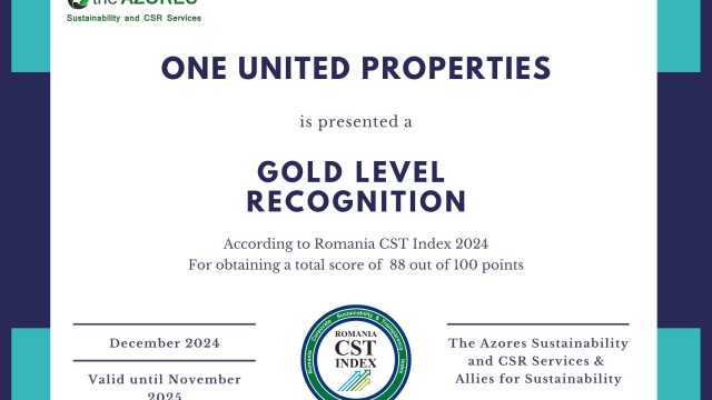 One United Properties obține recunoașterea Gold la Romania CST Index 2024