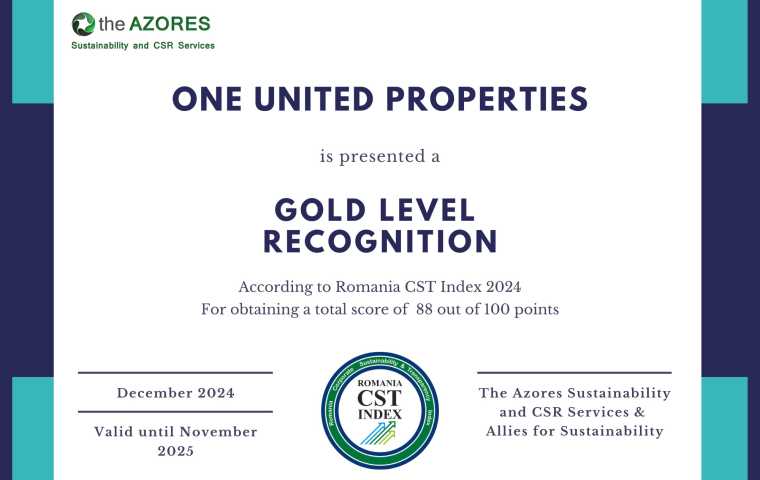 One United Properties obține recunoașterea Gold la Romania CST Index 2024