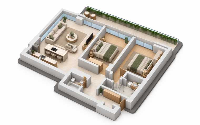 2 bedrooms · Type 3
