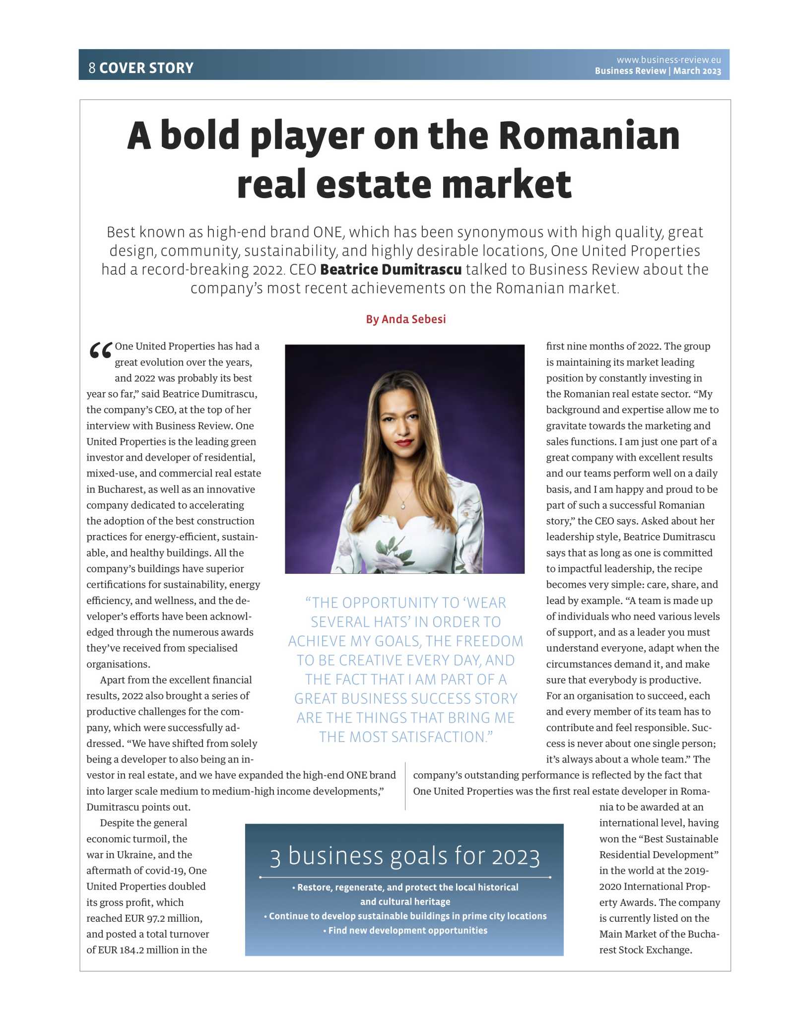 Beatrice Dumitrașcu - Business Review Leaders To Watch in 2023 cover