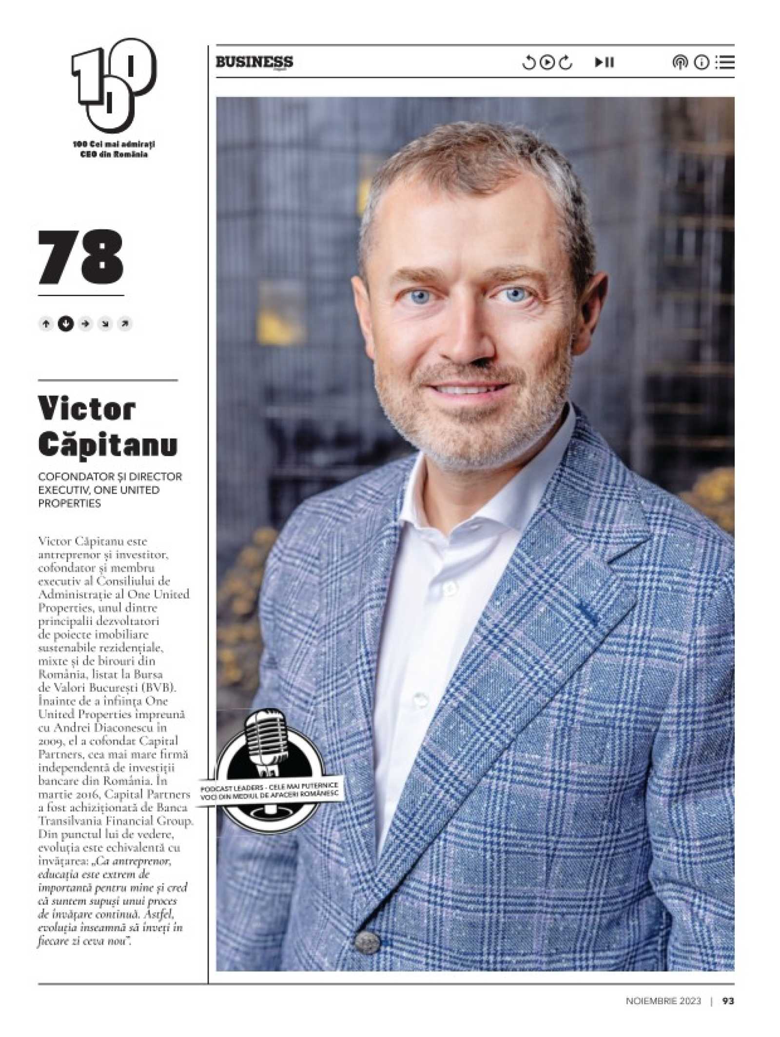 20231207 - Victor Căpitanu on Business Magazin 100 most admired CEOs list