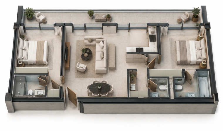 Penthouse with 2 bedrooms